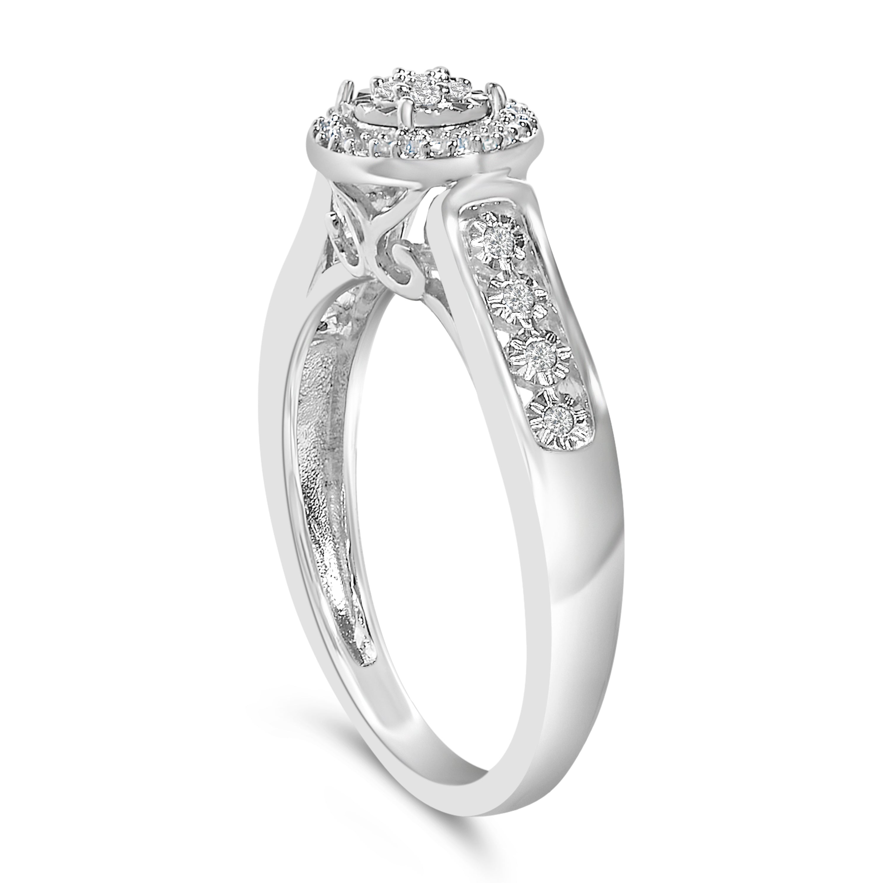 Sterling Silver Diamond Accent Round Cluster Halo Ring