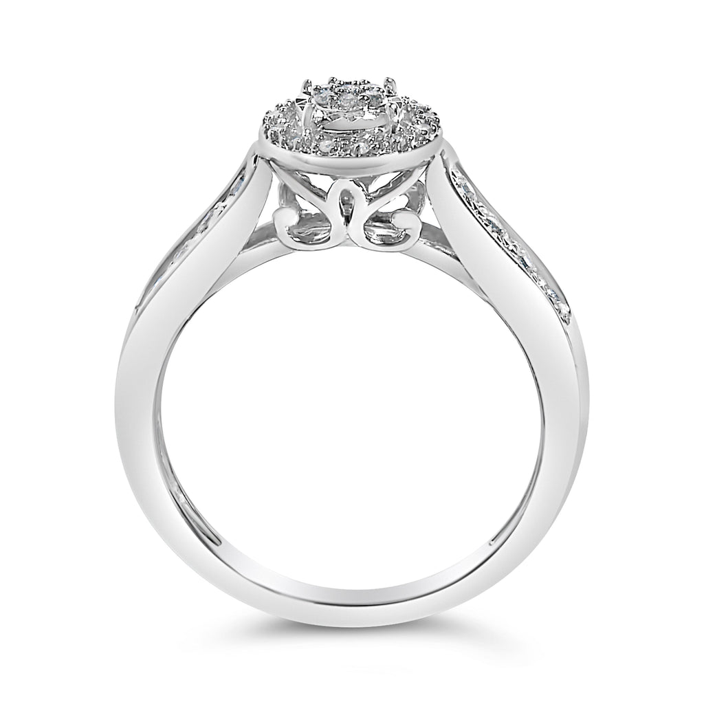 Sterling Silver Diamond Accent Round Cluster Halo Ring