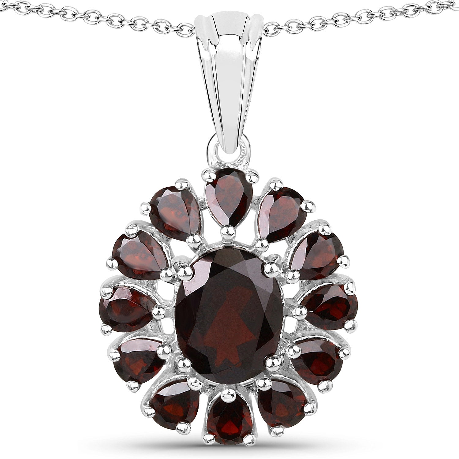 13.82 Carat Genuine Garnet and White Topaz .925 Sterling Silver 3 Piece Jewelry Set (Ring, Earrings, and Pendant w/ Chain)
