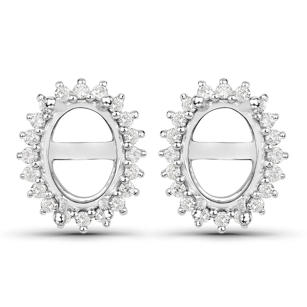 0.26 Carat Genuine White Diamond 14K White Gold Semi Mount Earrings - holds 8x6mm Oval Gemstones