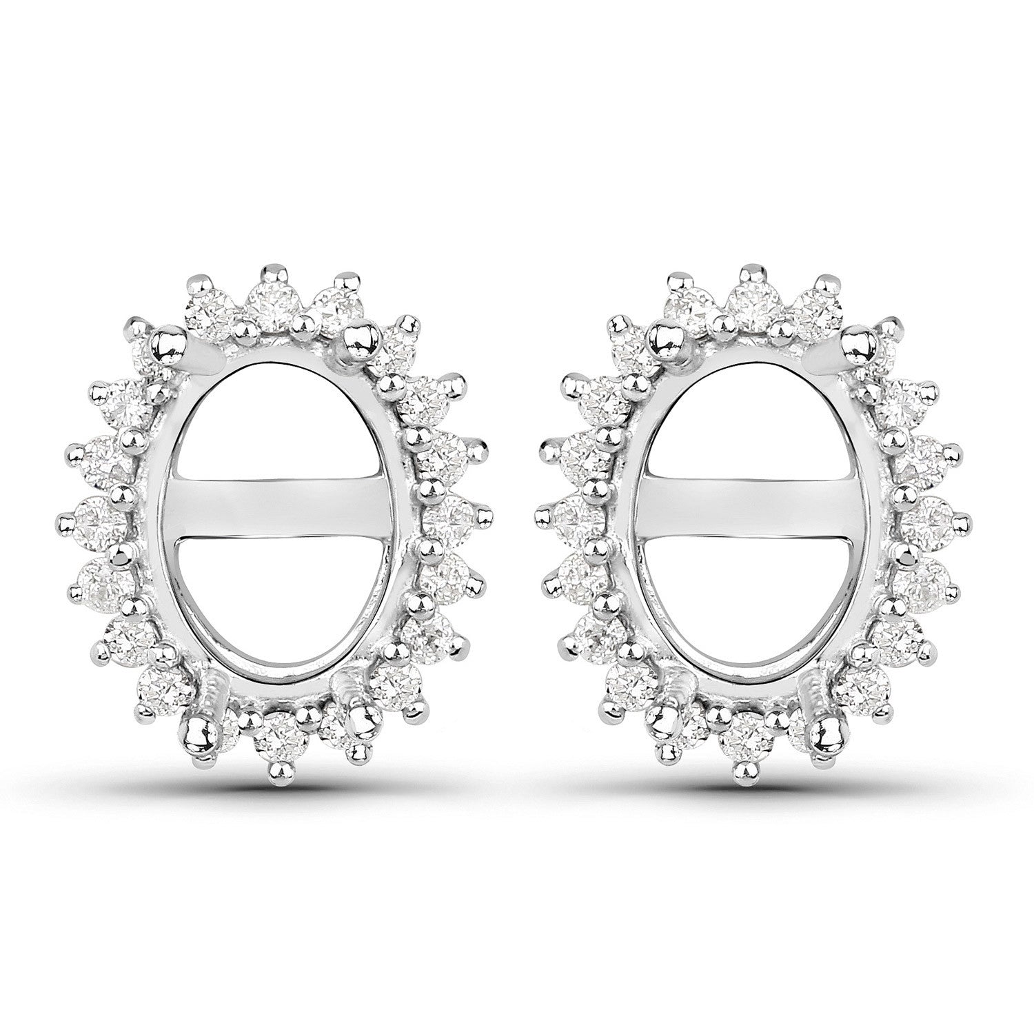 0.26 Carat Genuine White Diamond 14K White Gold Semi Mount Earrings - holds 8x6mm Oval Gemstones