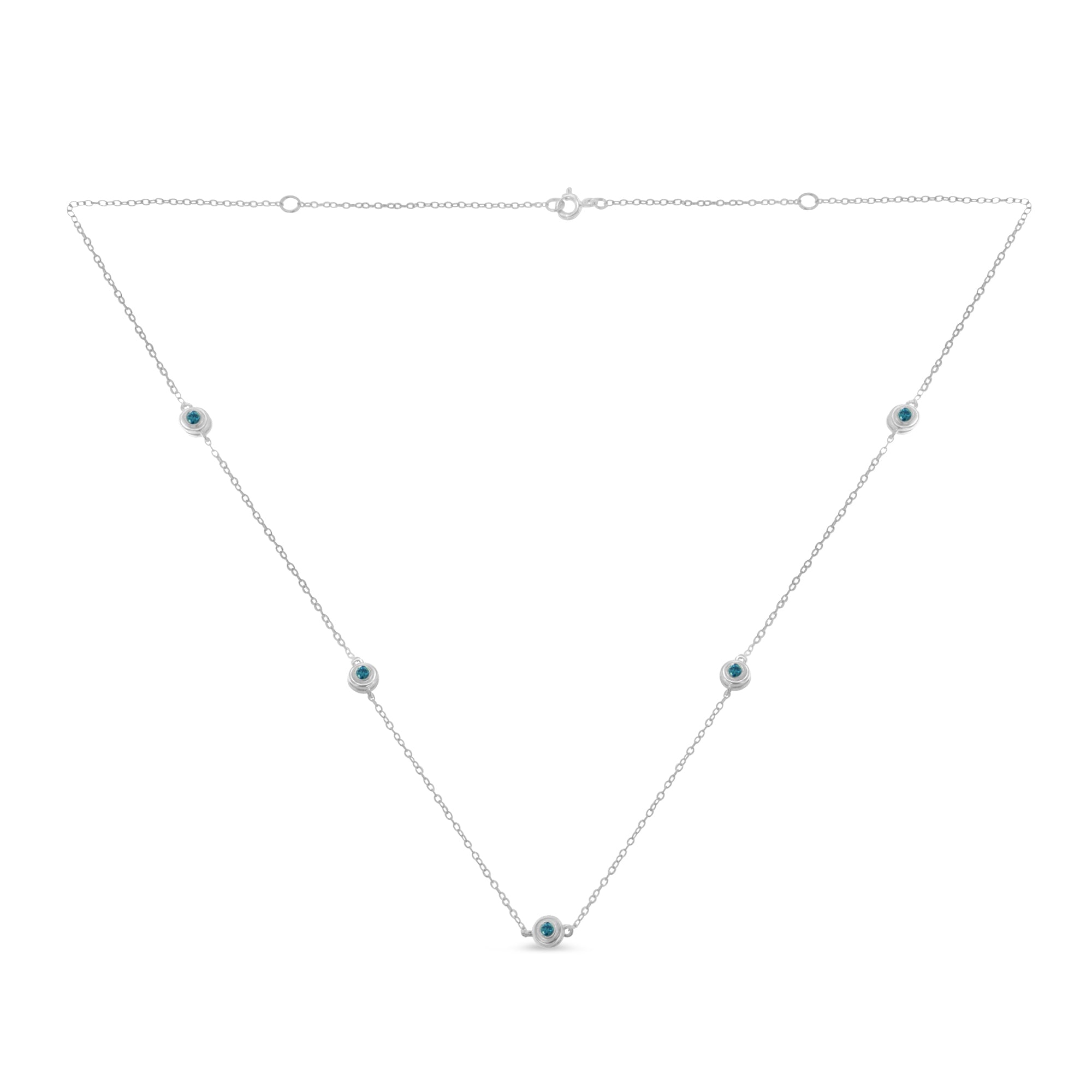 Sterling Silver Treated Blue Color Diamond Station Necklace (1/2 cttw, Blue Color, I2-I3 Clarity)