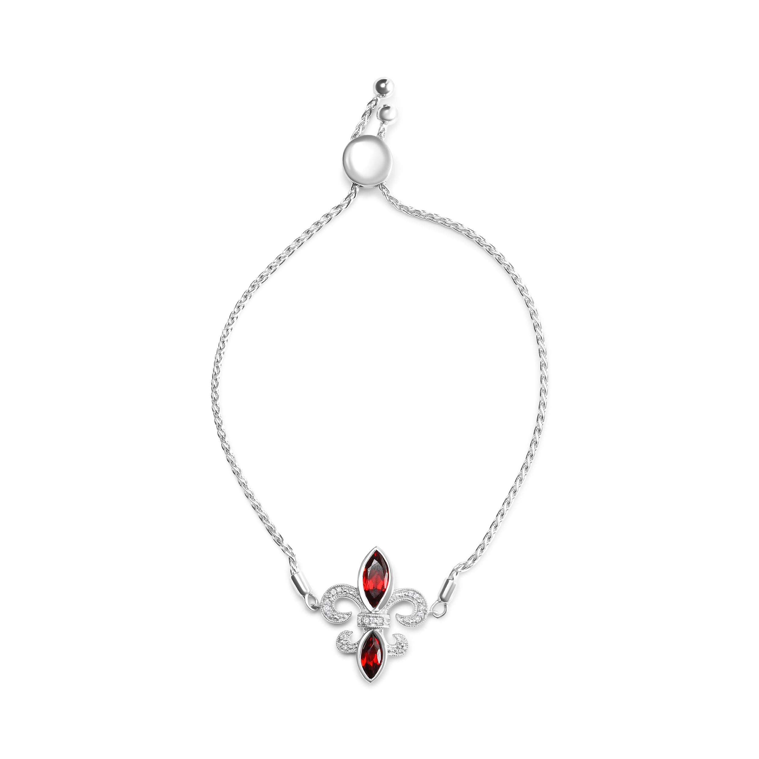 .925 Sterling Silver Marquise Garnet  and Diamond Accent Lariat 4â€-10â€ Fleur De Lis Adjustable Bolo Bracelet (H-I Color, SI1-SI2 Clarity)