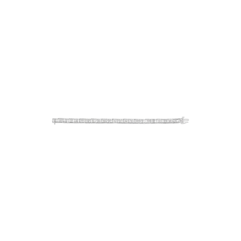 10K White Gold Round and Baguette Cut Diamond Bracelet (2.00 cttw, H-I Color, I2-I3 Clarity)
