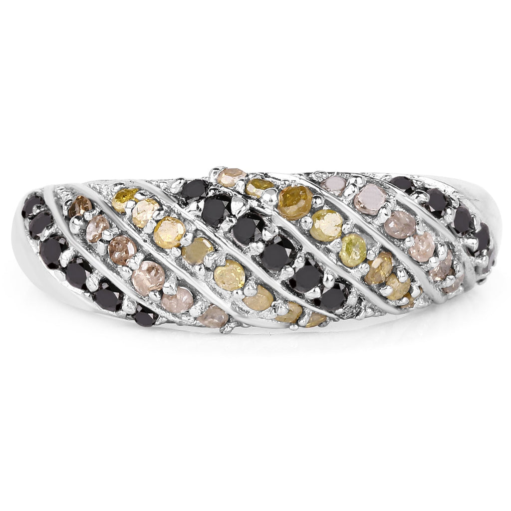 0.63 Carat Genuine Champagne Diamond, Yellow Diamond & Black Diamond .925 Sterling Silver Ring