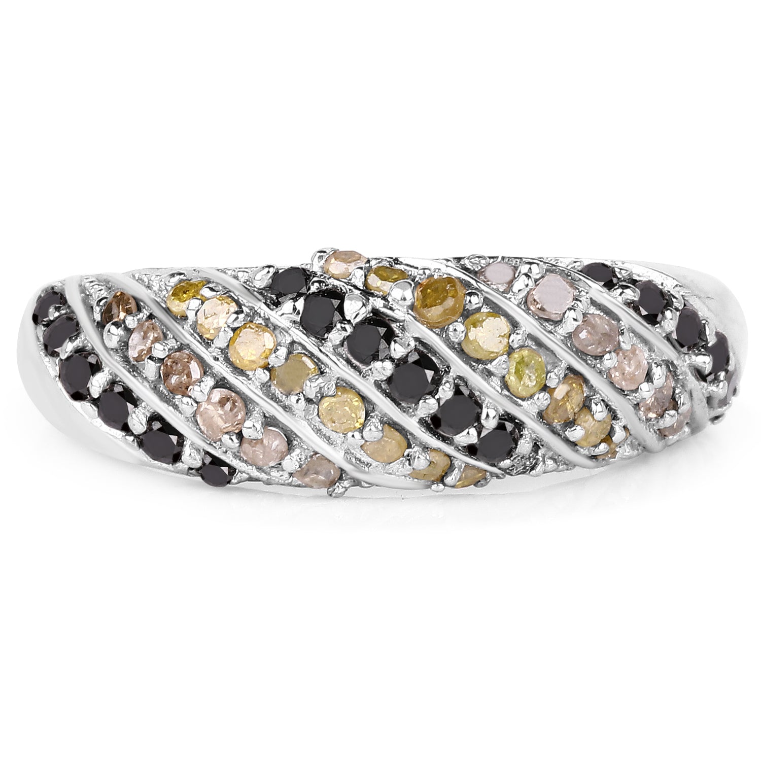 0.63 Carat Genuine Champagne Diamond, Yellow Diamond & Black Diamond .925 Sterling Silver Ring