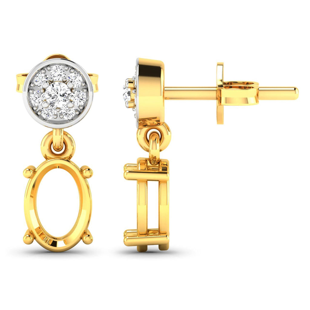 0.11 Carat Genuine White Diamond 14K Yellow Gold Semi Mount Earrings - holds 7x5mm Oval Gemstones