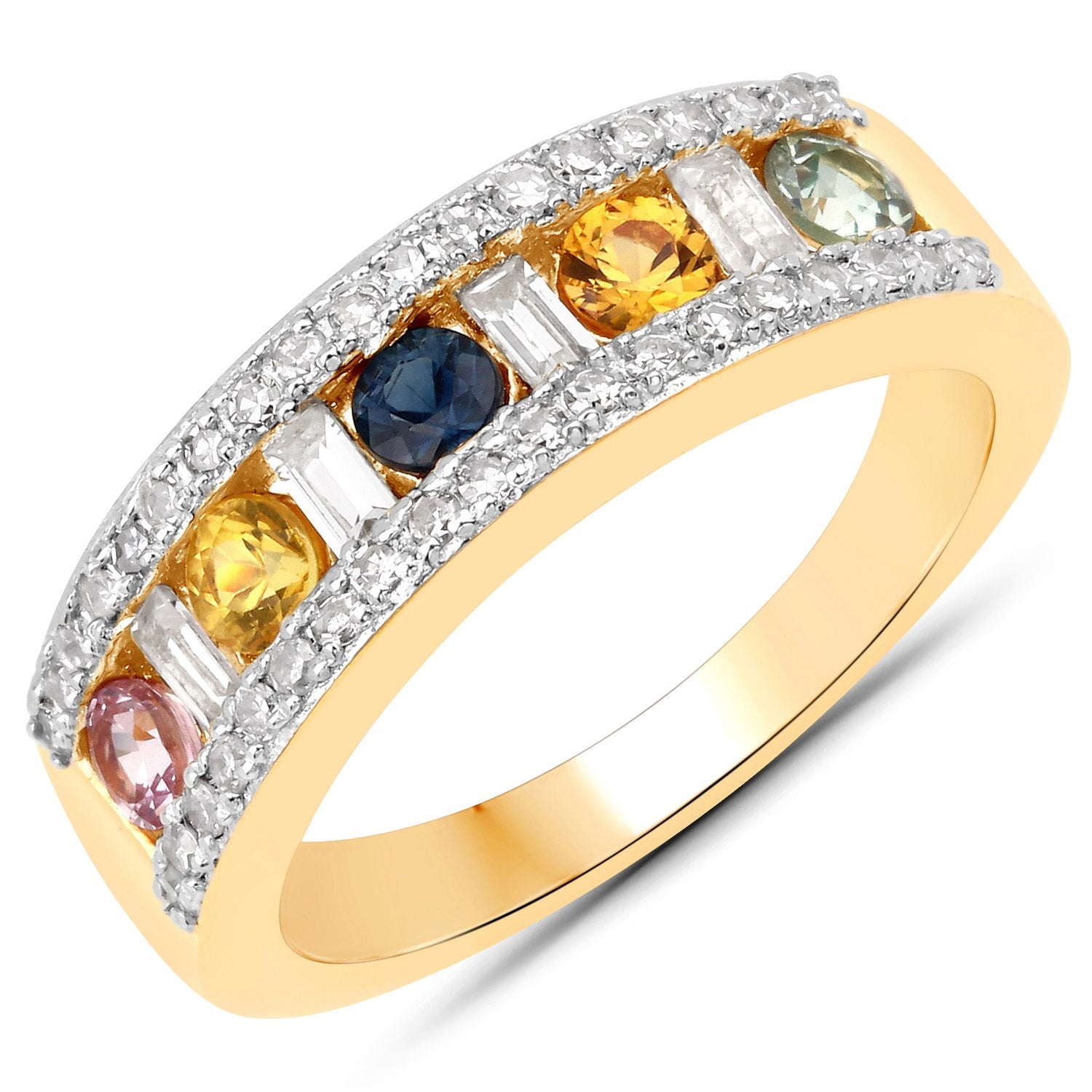 1.53 Carat Genuine Multi Sapphire .925 Sterling Silver Ring