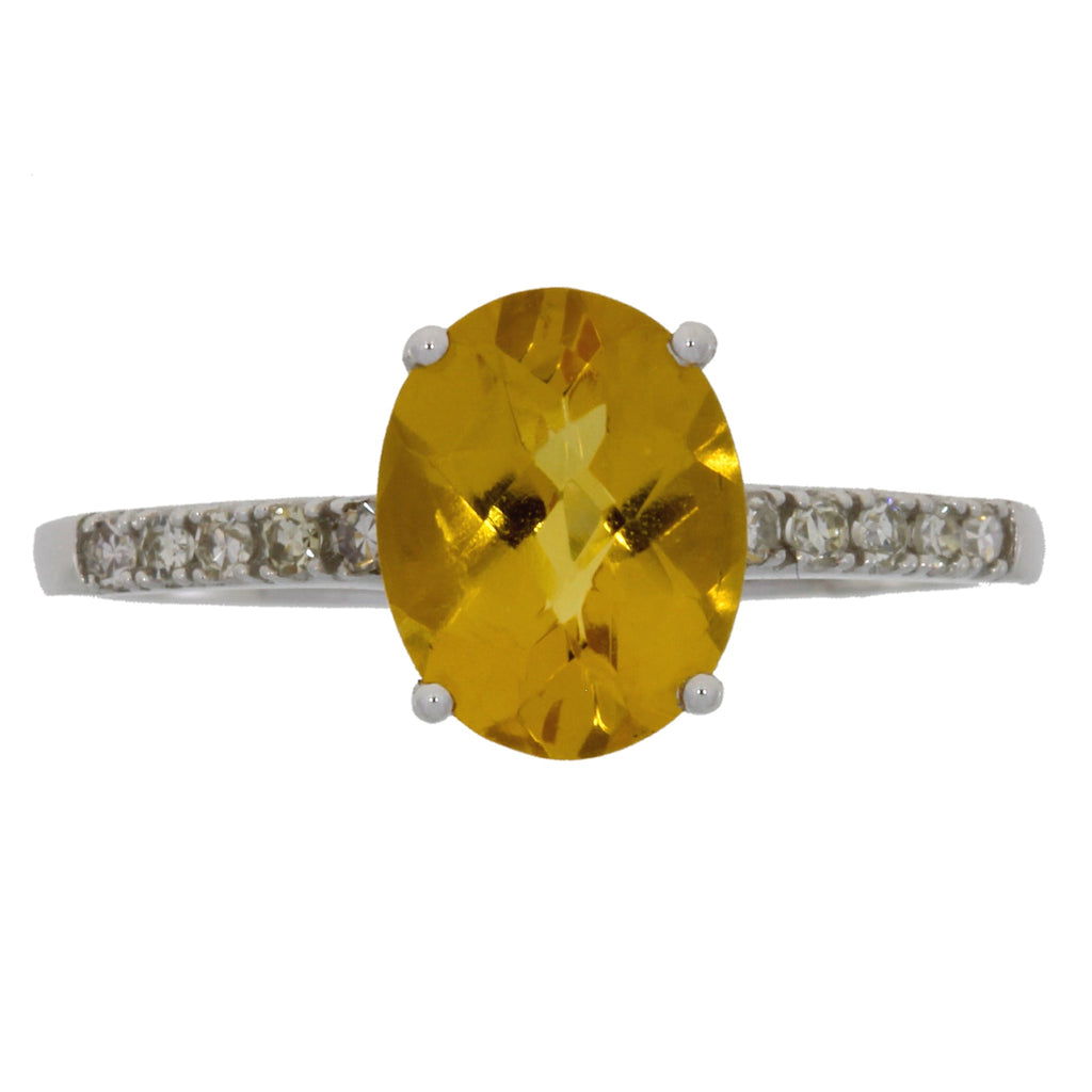 Natural 2.20ct Citrine Diamond Ring 14KT White Gold