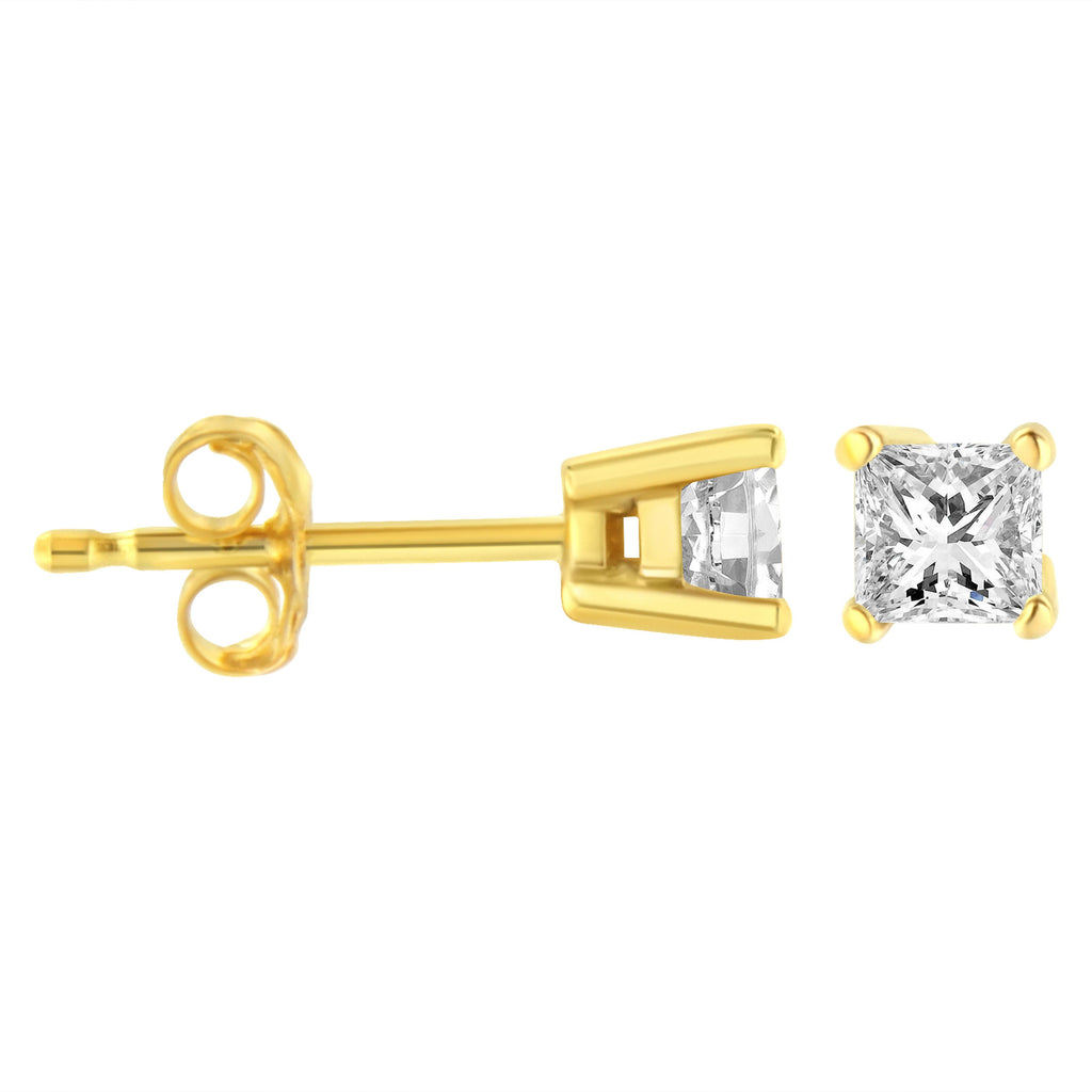 14K Yellow Gold Clarity Enhanced Princess Cut Diamond Certified Stud Earrings (0.50 cttw, H-I Color, I1-I2 Clarity)