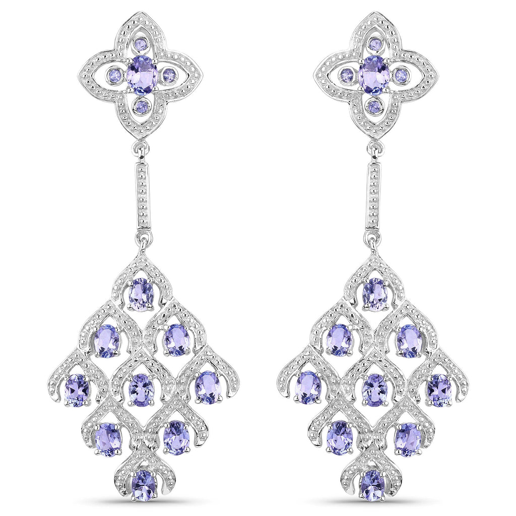 3.90 Carat Genuine Tanzanite and White Topaz .925 Sterling Silver Earrings