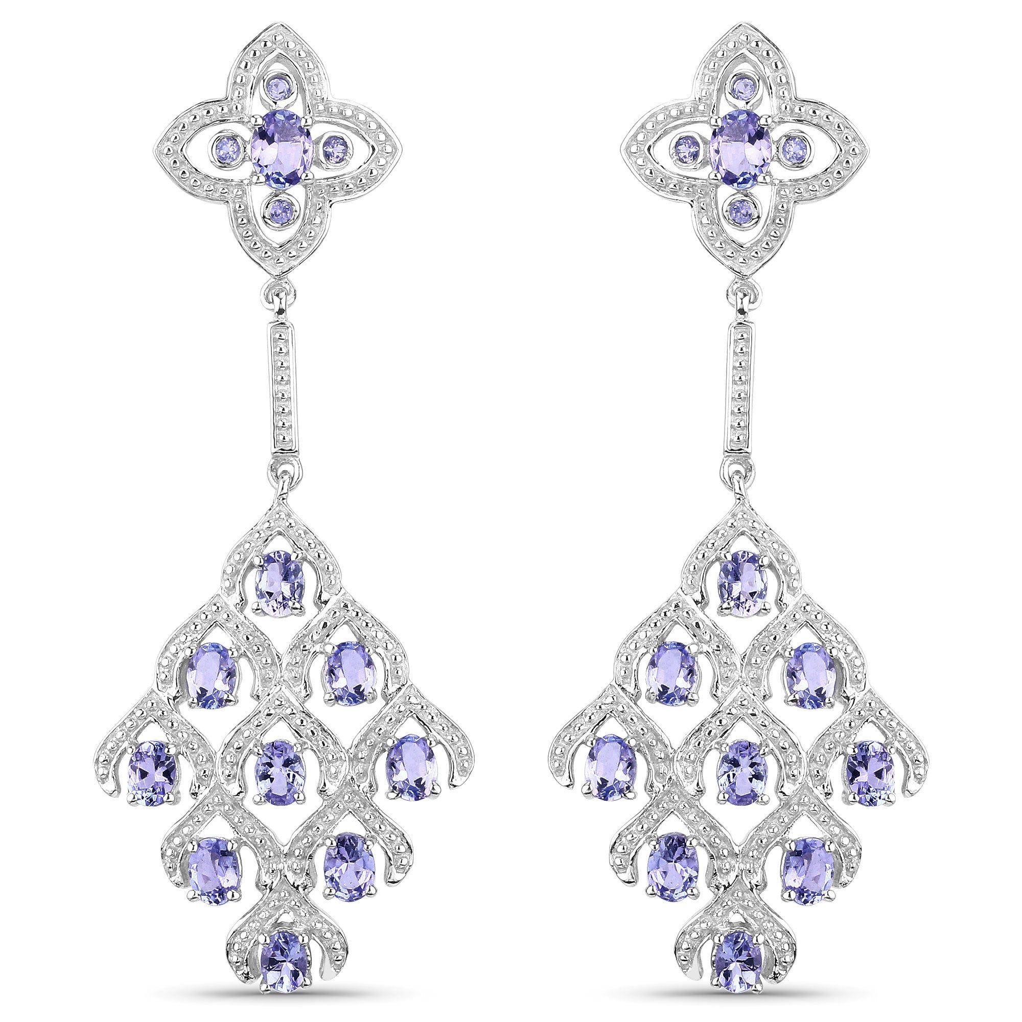 3.90 Carat Genuine Tanzanite and White Topaz .925 Sterling Silver Earrings