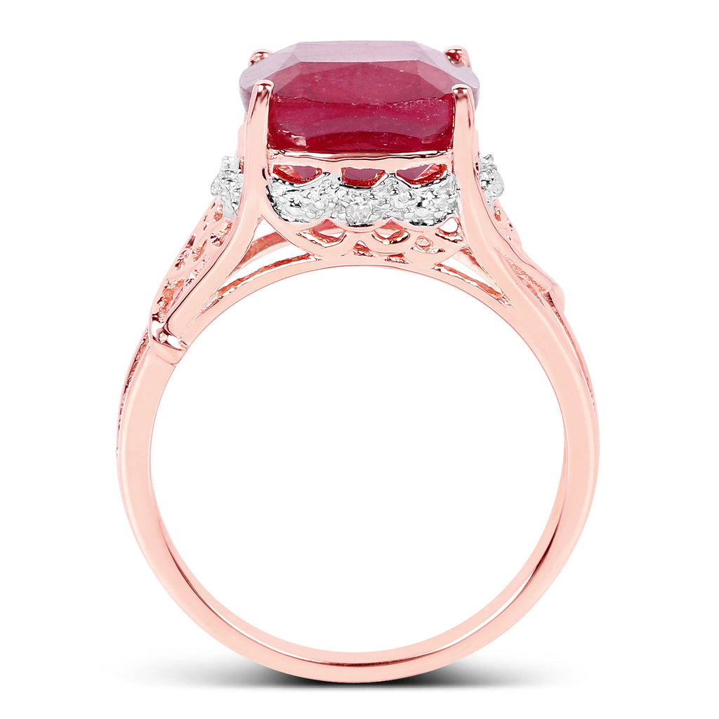 14K Rose Gold Plated 5.54 Carat Genuine Glass Filled Ruby & White Topaz .925 Sterling Silver Ring