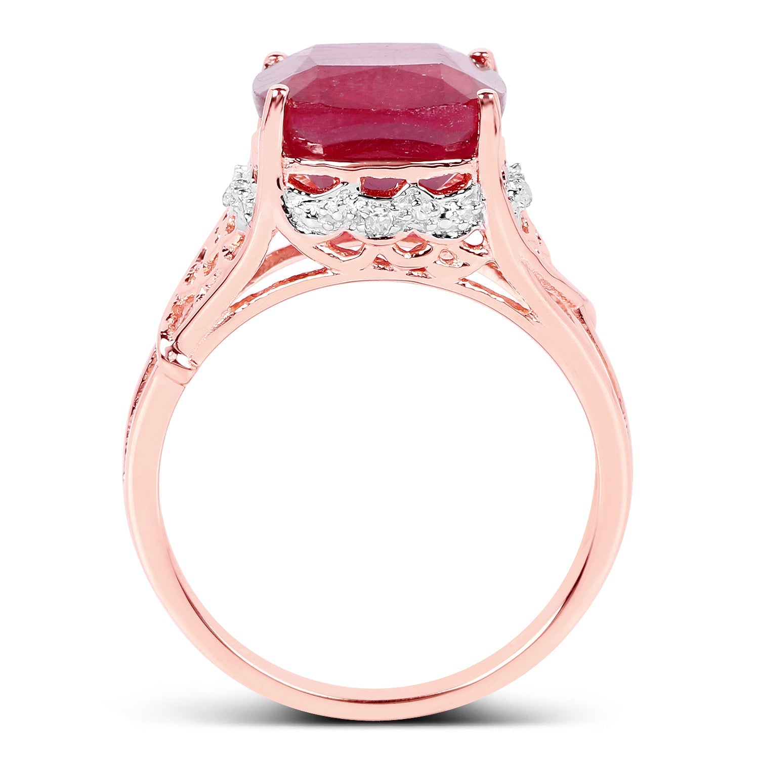14K Rose Gold Plated 5.54 Carat Genuine Glass Filled Ruby & White Topaz .925 Sterling Silver Ring