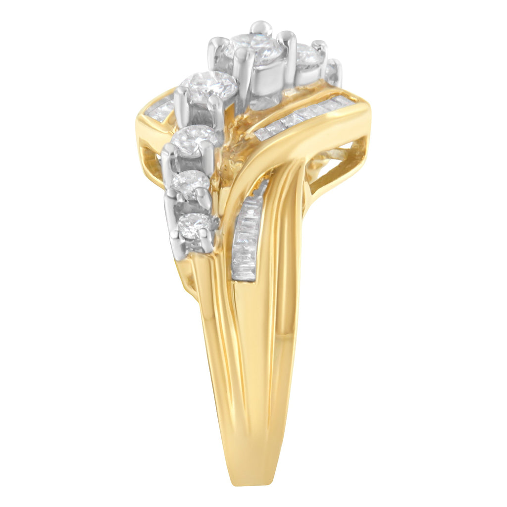 10K Two-Toned Diamond Bypass Ring (1 Cttw, H-I Color, SI2-I1 Clarity) - Size 6-1/2