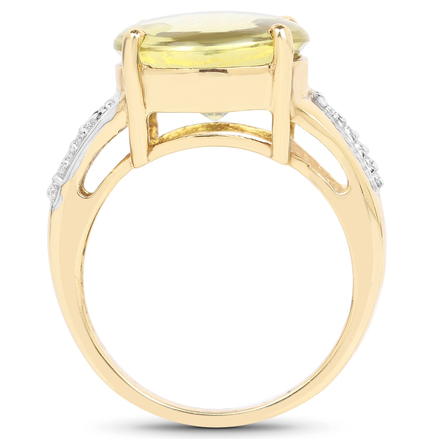 14K Yellow Gold Plated 9.26 Carat Genuine Lemon Topaz Buff Top and White Diamond Brass Ring