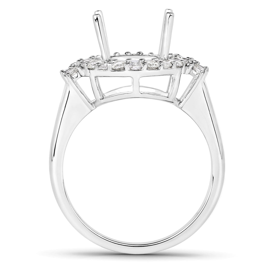 0.83 Carat Genuine White Diamond 14K White Gold Semi Mount Ring - holds 11x9mm Oval Gemstone