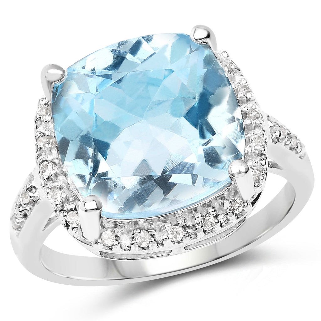 7.18 Carat Genuine Blue Topaz and White Topaz .925 Sterling Silver Ring