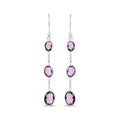 .925 Sterling Silver Checkerboard Cut Oval Purple Amethyst 2" Inch Drop and Dangle Earrings