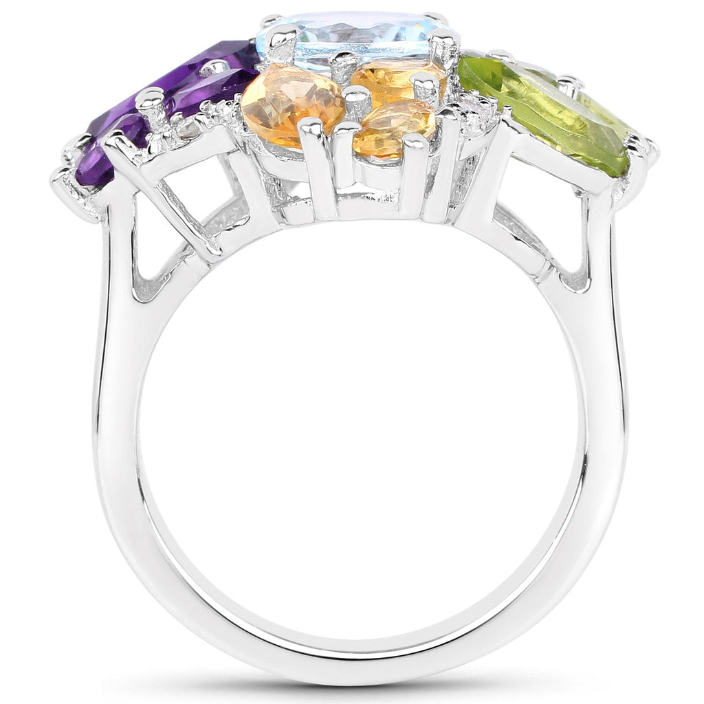 6.13 Carat Genuine Multi Stones .925 Sterling Silver Ring
