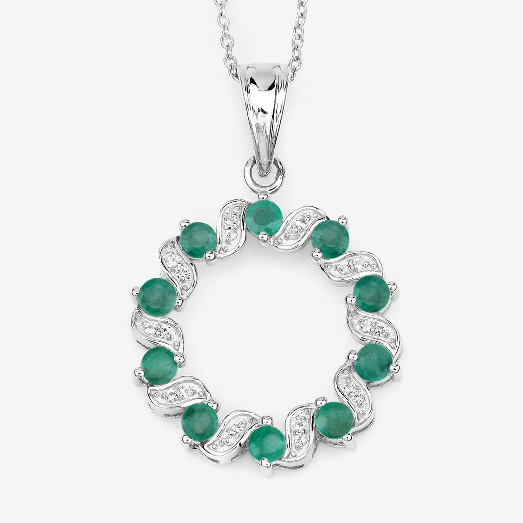 1.10 Carat Genuine Emerald and White Topaz .925 Sterling Silver Pendant