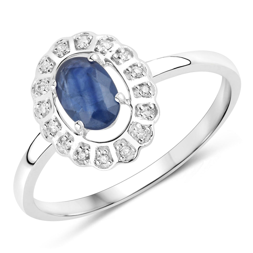 0.52 Carat Genuine Blue Sapphire and White Diamond 14K White Gold Ring