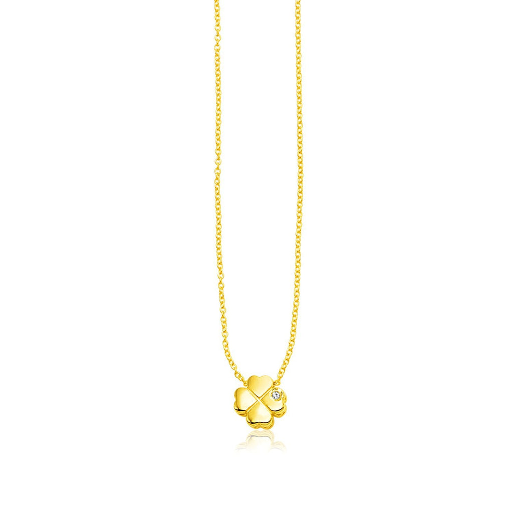 14k Yellow Gold Polished Four Leaf Clover Necklace with Diamond