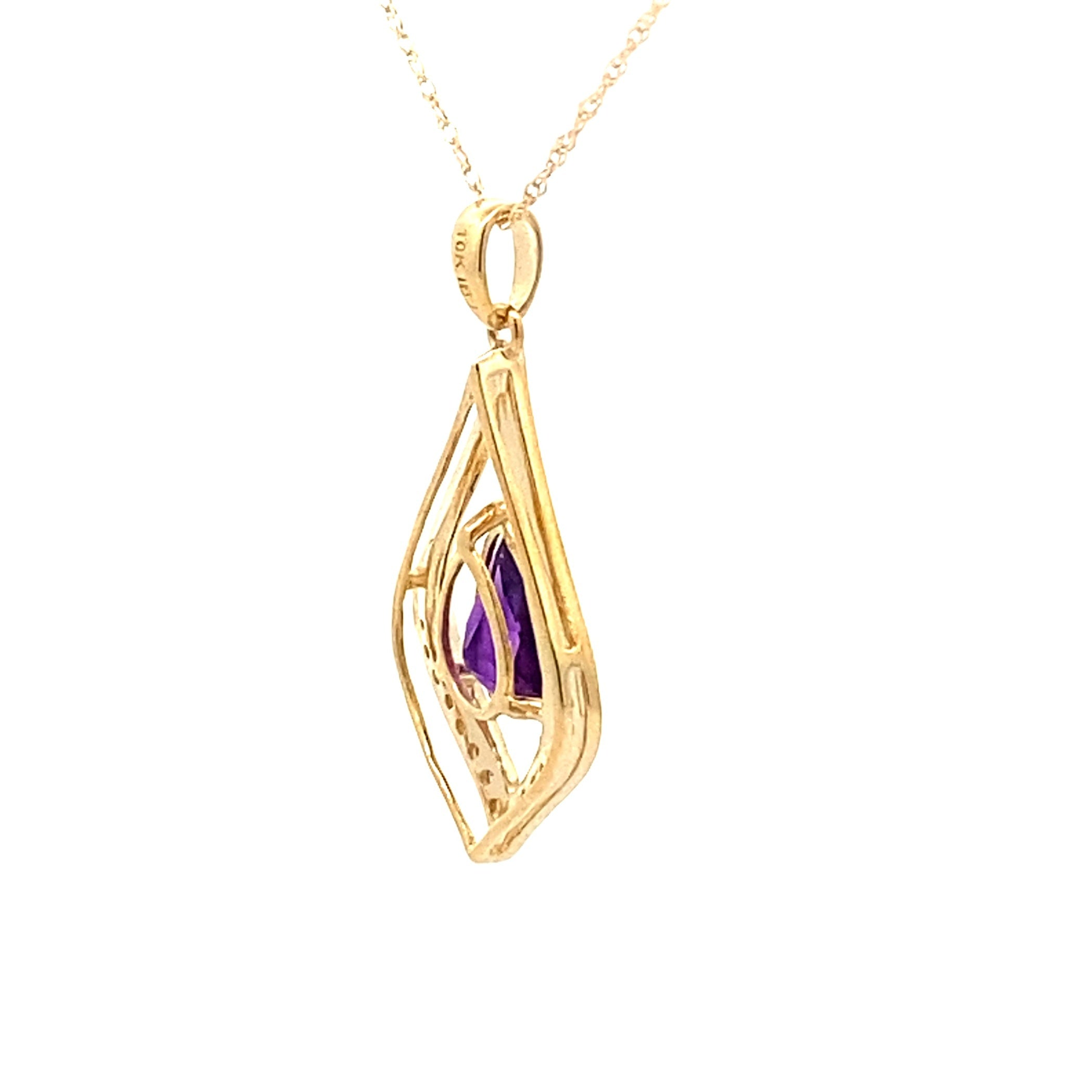 Amethyst Diamond Fashion Pendants 10KT Yellow Gold