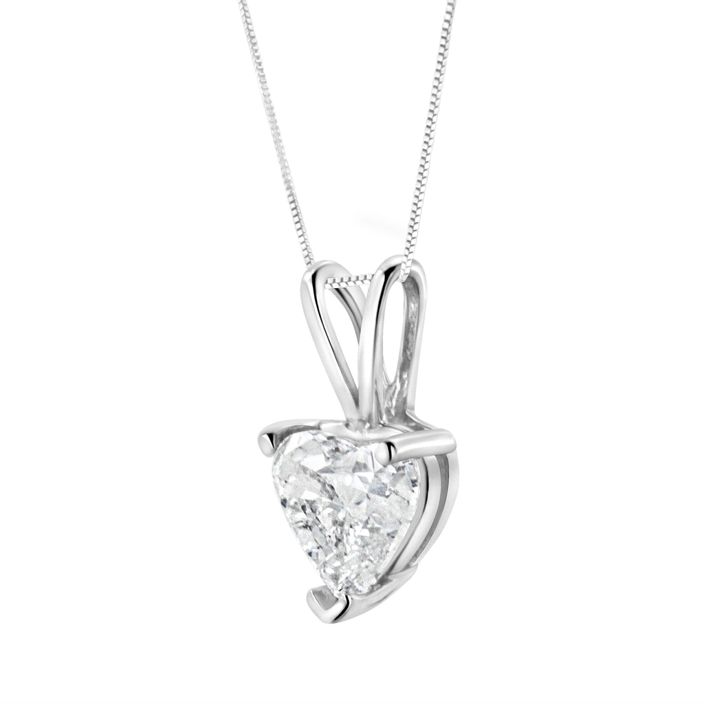 14K White Gold 1/5 Cttw 3-Prong Set Heart Shaped Solitaire Lab Grown Diamond 18" Pendant Necklace (F-G Color, VS2-SI1 Clarity)