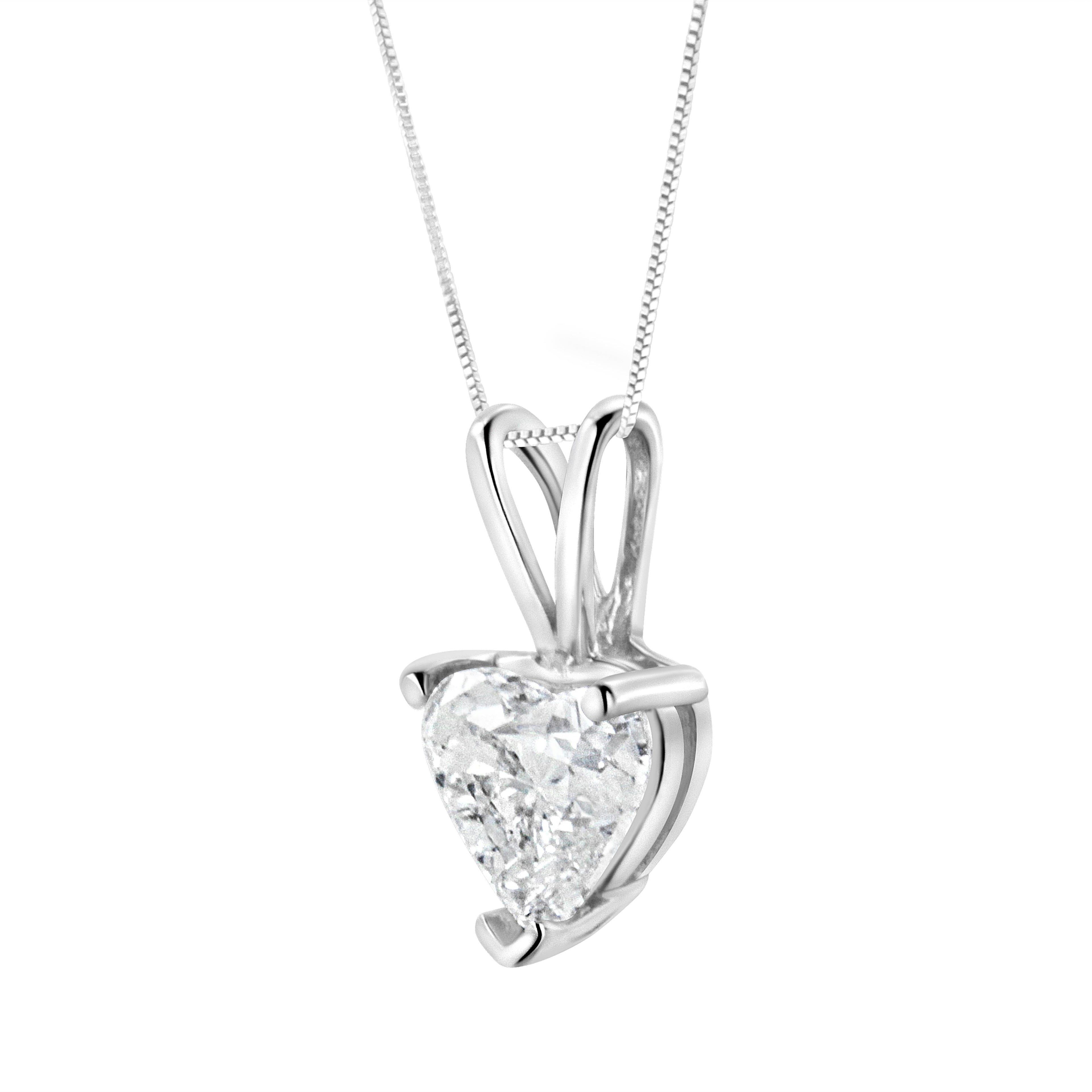 14K White Gold 1/5 Cttw 3-Prong Set Heart Shaped Solitaire Lab Grown Diamond 18" Pendant Necklace (F-G Color, VS2-SI1 Clarity)