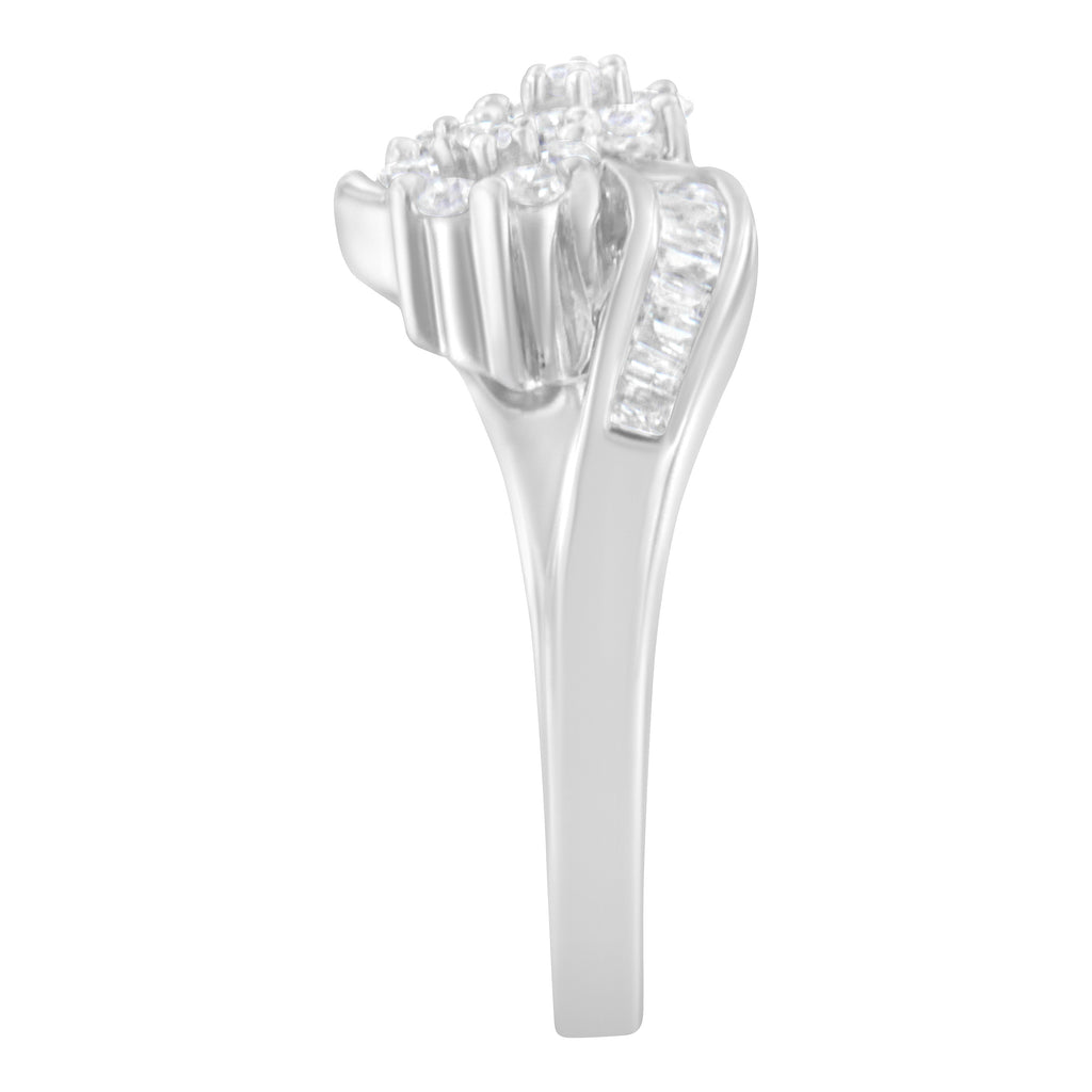 14K White Gold Round and Baguette Diamond Bypass Ring (1/2 cttw, H-I Color, I1-I2 Clarity) - Ring Size 6