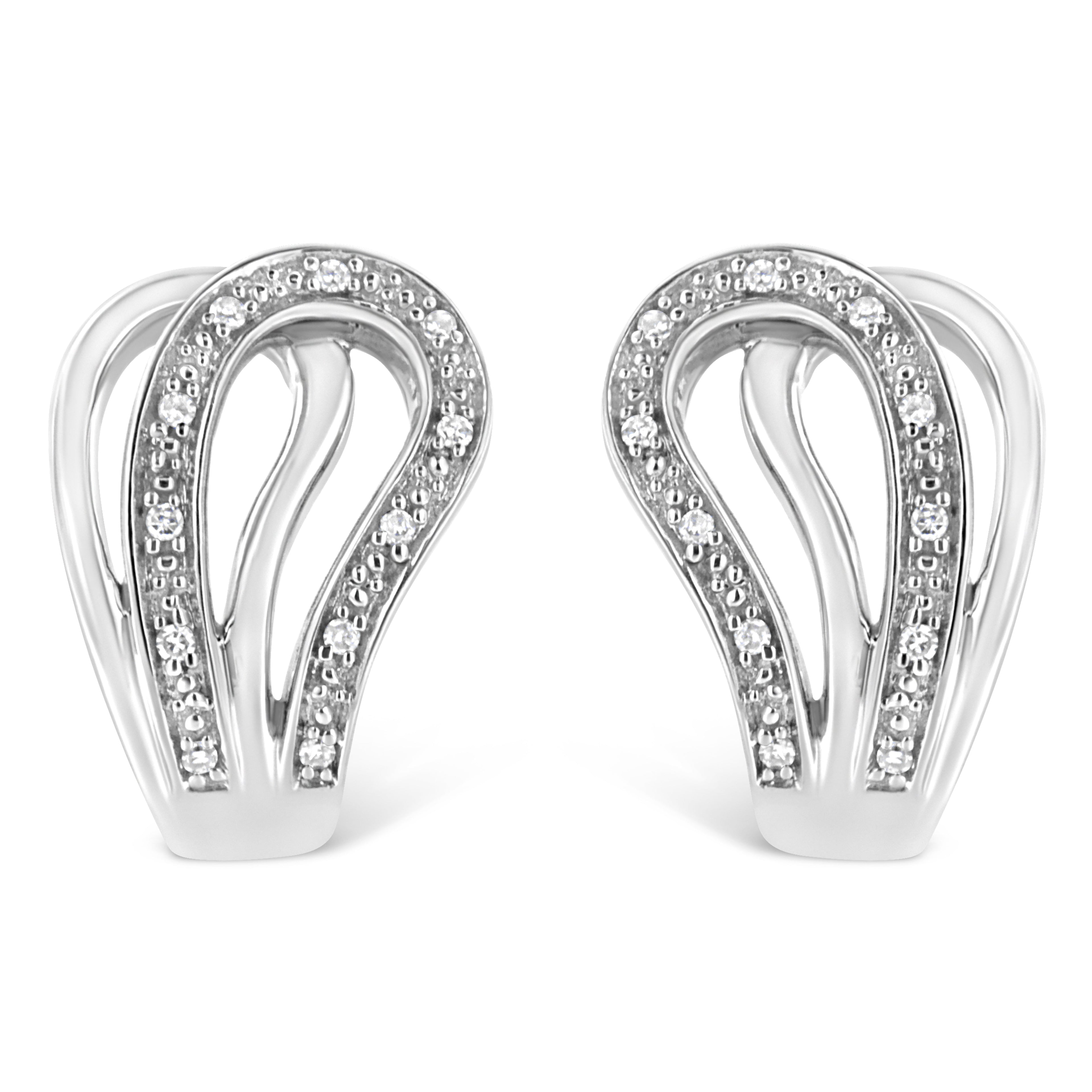 .925 Sterling Silver Pave-Set Diamond Accent Horseshoe Hoop Earring (I-J Color, I1-I2 Clarity)