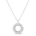 .925 Sterling Silver Prong-Set Diamond Accent Satin Finished Double Circle 18" Pendant Necklace (I-J Color, I1-I2 Clarity)