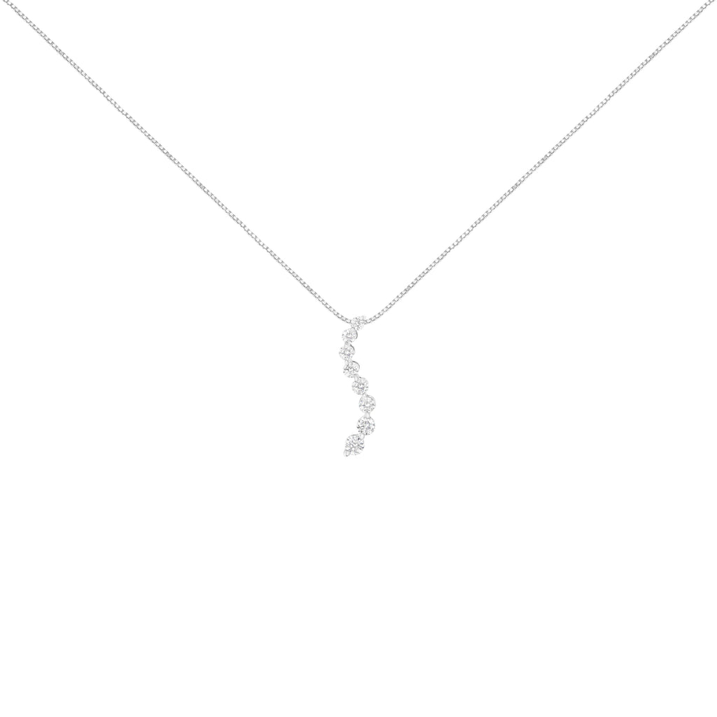 AGS Certified 14k White Gold 3.0 Cttw Baguette and Brilliant Round-Cut Diamond Journey 18" Pendant Necklace (F-G Color, I1-I2 Clarity)