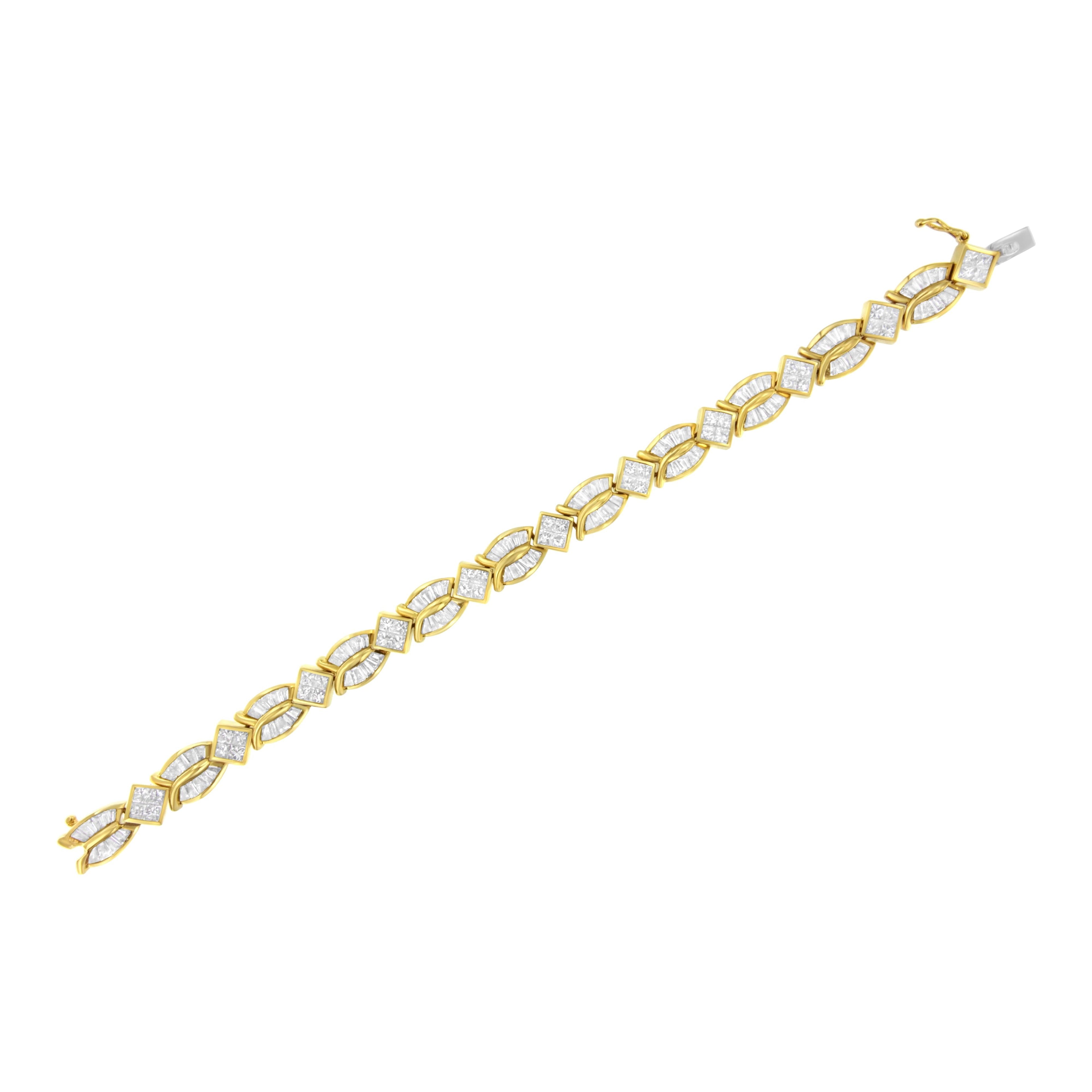 14K Yellow Gold 8 1/5 Cttw Baguette and Princess-Cut Diamond Geometric Twist Link Bracelet (G-H Color, VS1-VS2 Clarity) - Size 7"