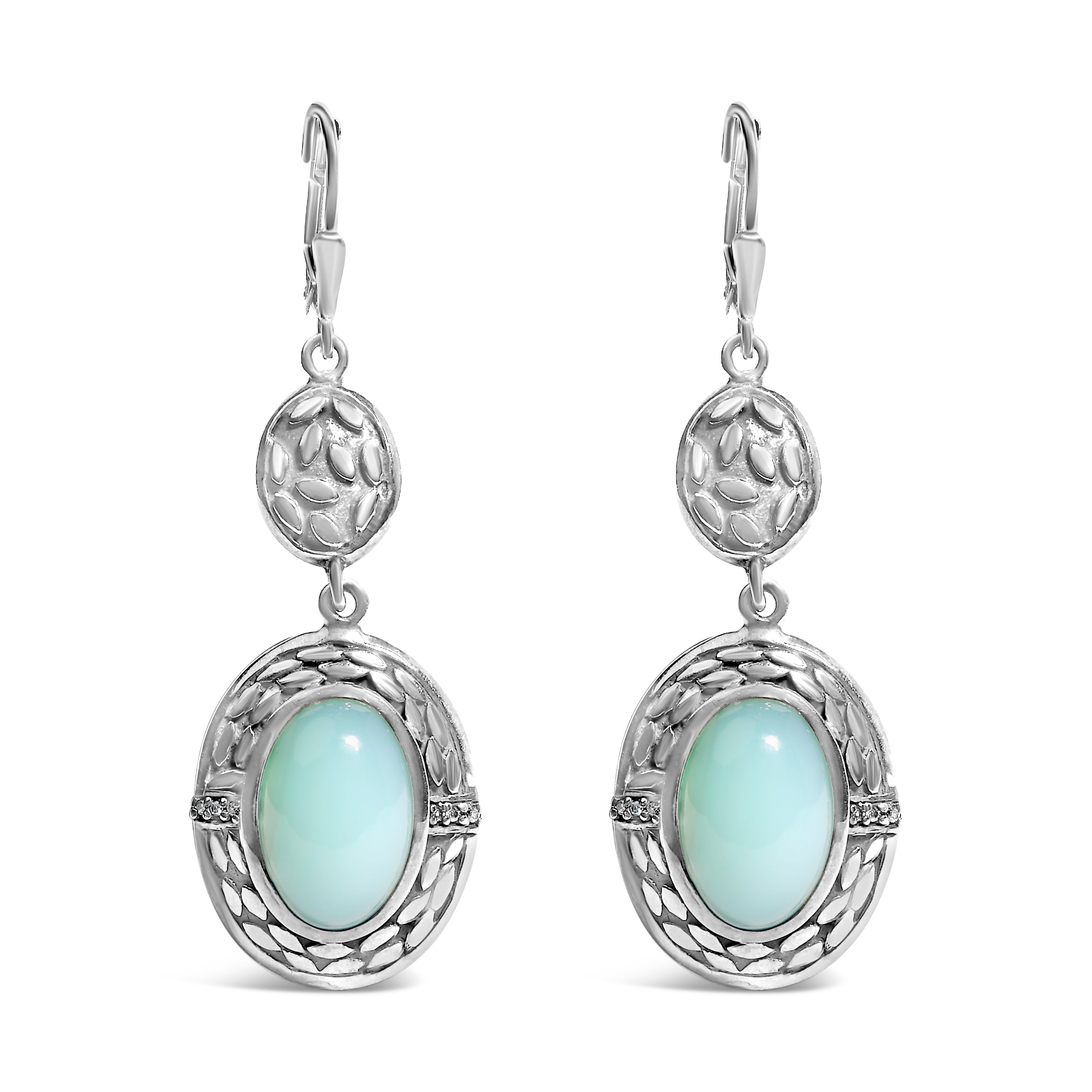 .925 Sterling Silver Chalcedony Diamond Accent Drop and Dangle Earring (K-L Color, I1-I2 Clarity)