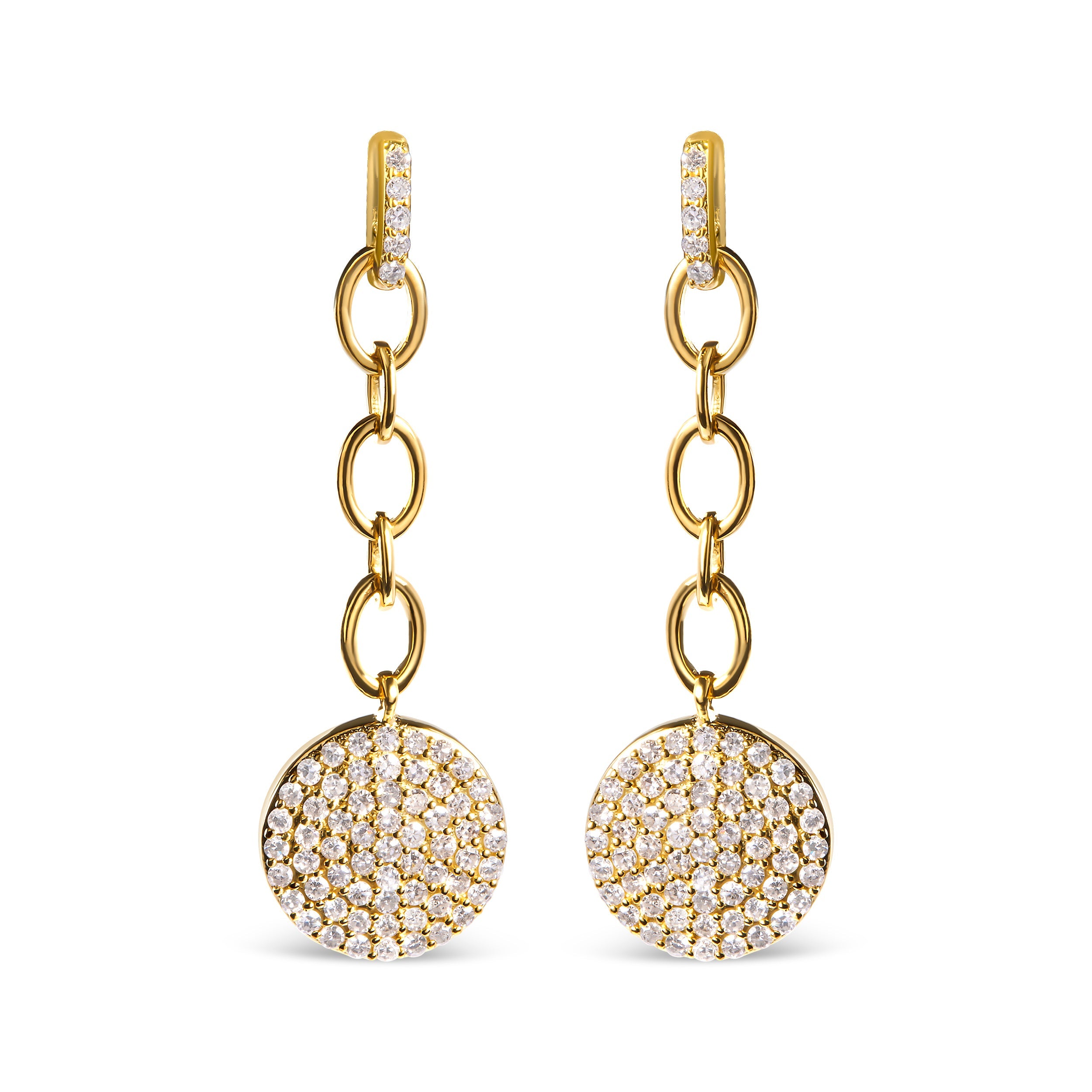 18K Yellow Gold Plated .925 Sterling Silver 1.0 Cttw Diamond Composite Cluster Dangle Chain Earrings (I-J Color, I1-I2 Clarity)