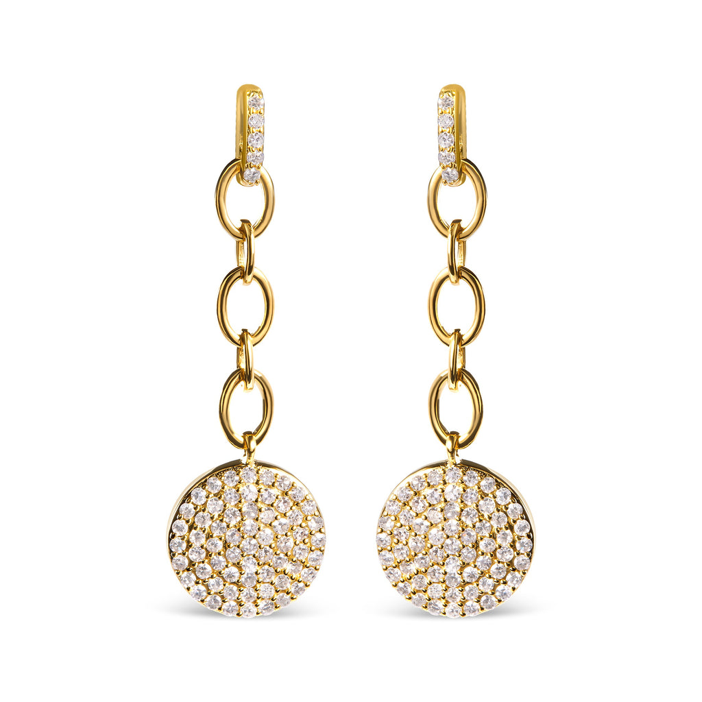 14K Yellow Gold 1.0 Cttw Diamond Chain Cluster Dangle Chain Earrings (I-J Color, I1-I2 Clarity)