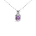 .925 Sterling Silver 9x7mm Oval Purple Amethyst and Round Diamond Accent Fashion Drop Pendant 18 Inch Necklace (I-J Color, I1-I2 Clarity)