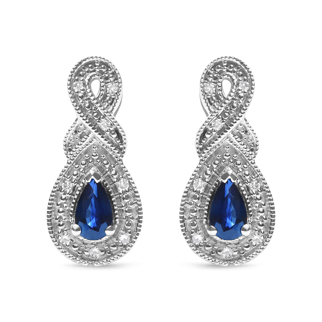 .925 Sterling Silver 4.5 x 3mm Pear Sapphire Gemstone and Diamond Accent Infinity Drop Stud Earrings (H-I Color, SI1-SI2 Clarity)