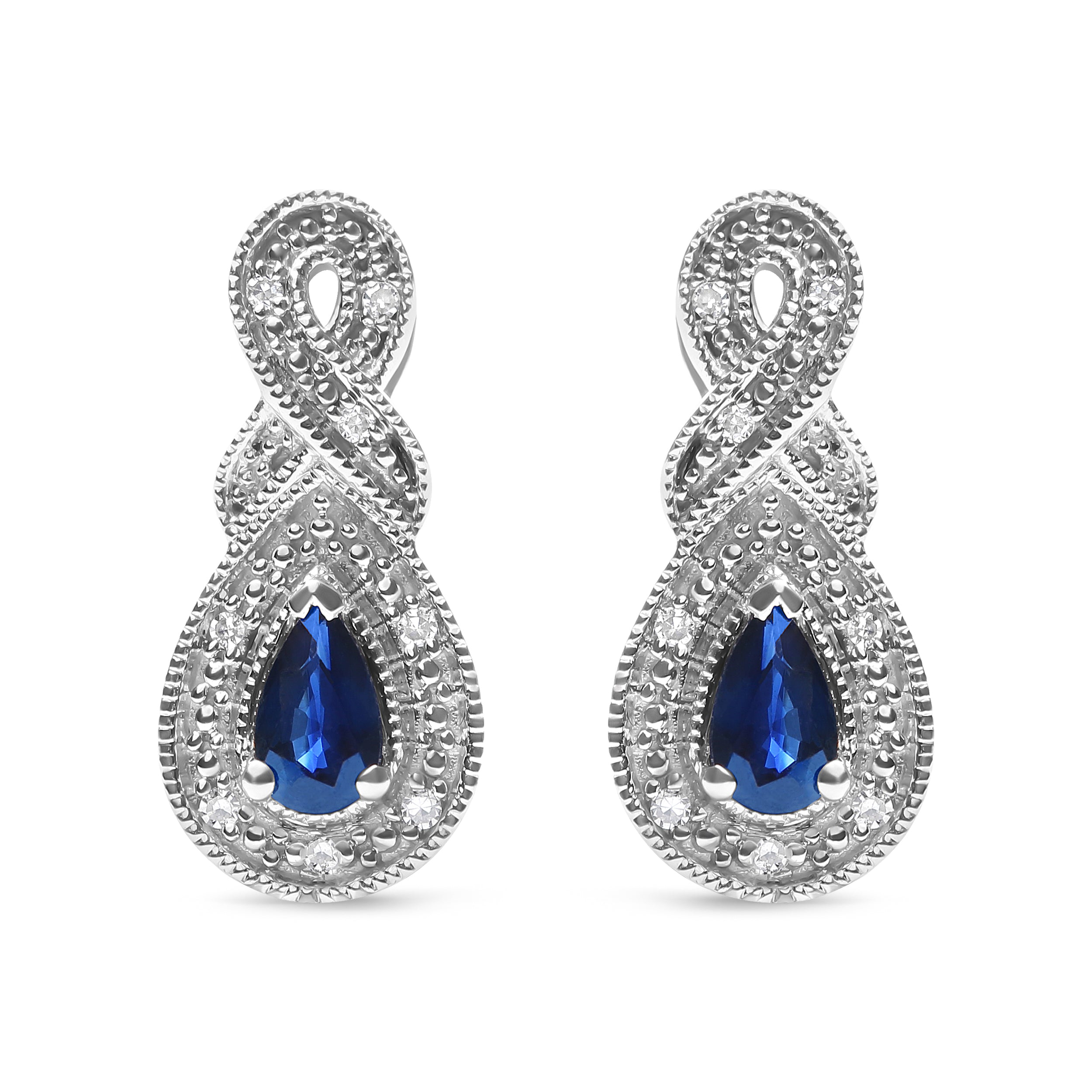 .925 Sterling Silver 4.5 x 3mm Pear Sapphire Gemstone and Diamond Accent Infinity Drop Stud Earrings (H-I Color, SI1-SI2 Clarity)