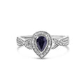 .925 Sterling Silver 6x4mm Pear Sapphire Gemstone with Diamond Accent Fashion Halo Ring (H-I Color, SI1-SI2 Clarity) - Size 7