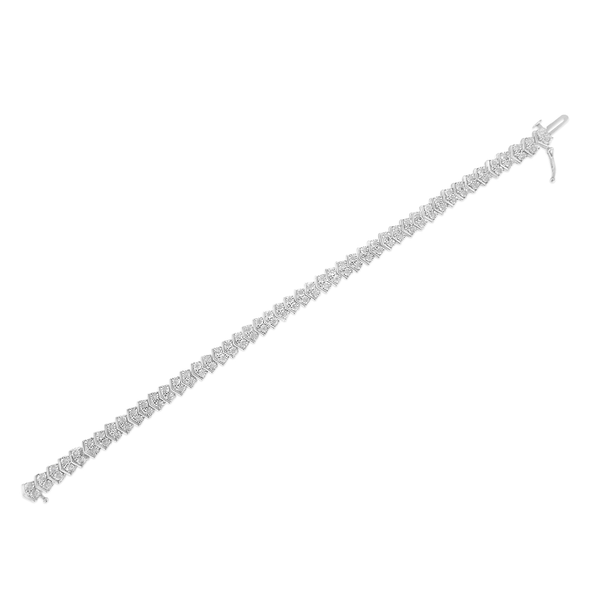 .925 Sterling Silver 1.0 Cttw Chevron 2 Stone Arrow Link Tennis Bracelet (I-J Color, I3 Clarity) - 7â€