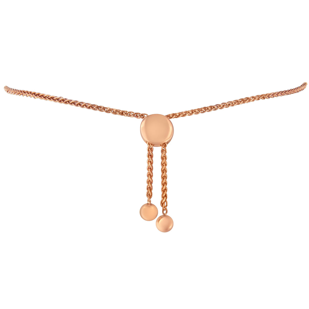 14K Rose Gold Plated .925 Sterling Silver Diamond Accent Circle and Heart Link Adjustable 6â€-10â€ Bolo Bracelet (I-J Color, I3 Clarity)
