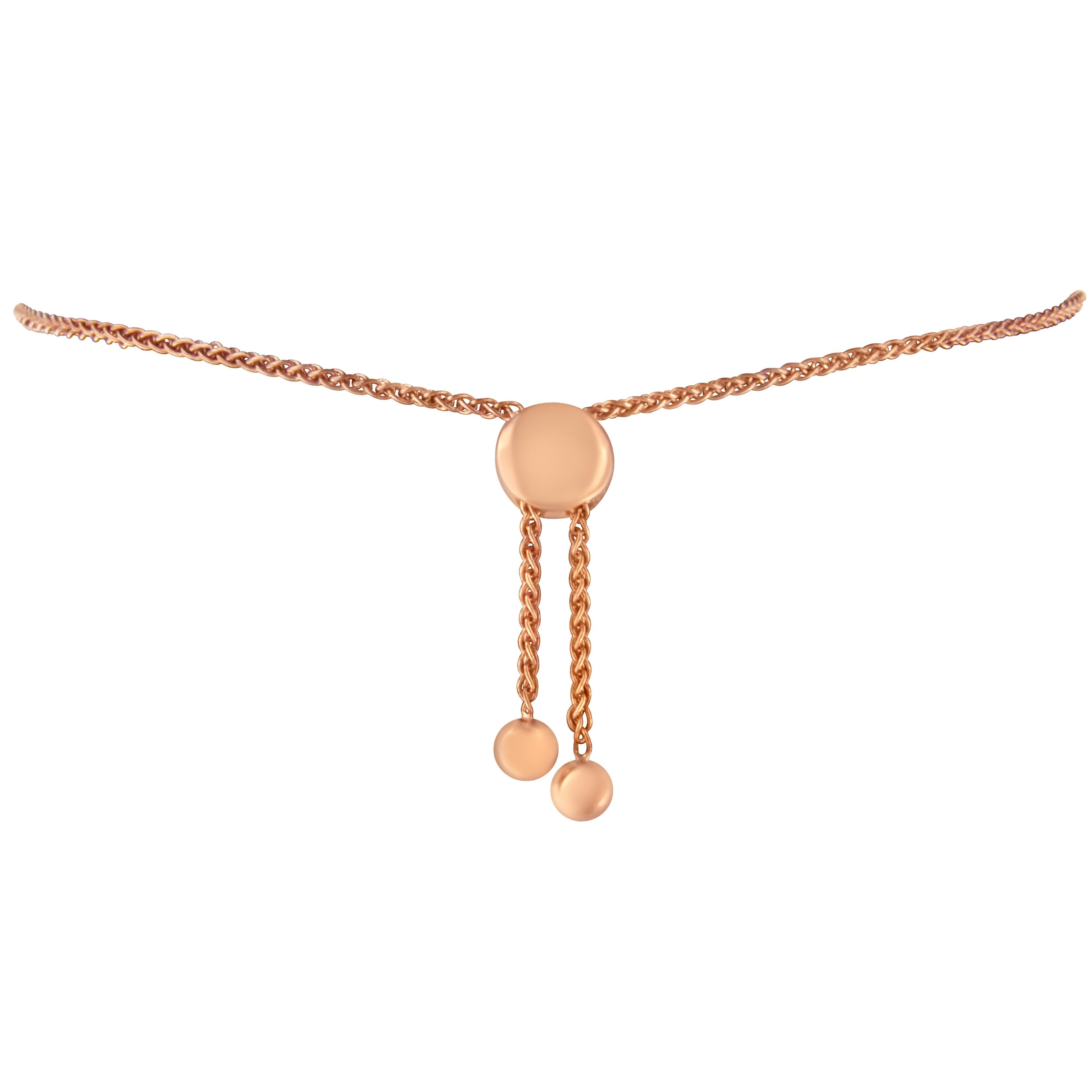 14K Rose Gold Plated .925 Sterling Silver Diamond Accent Circle and Heart Link Adjustable 6â€-10â€ Bolo Bracelet (I-J Color, I3 Clarity)