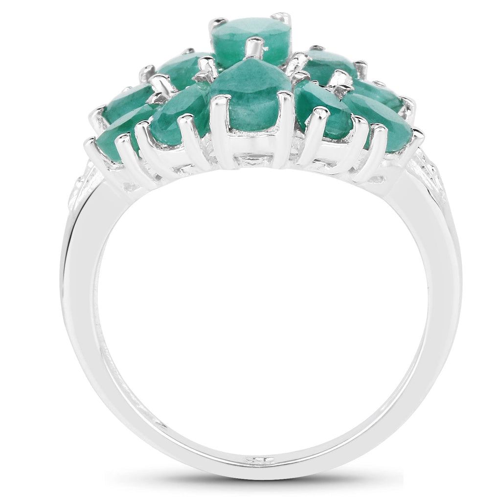 2.21 Carat Genuine Emerald and White Diamond .925 Sterling Silver Ring