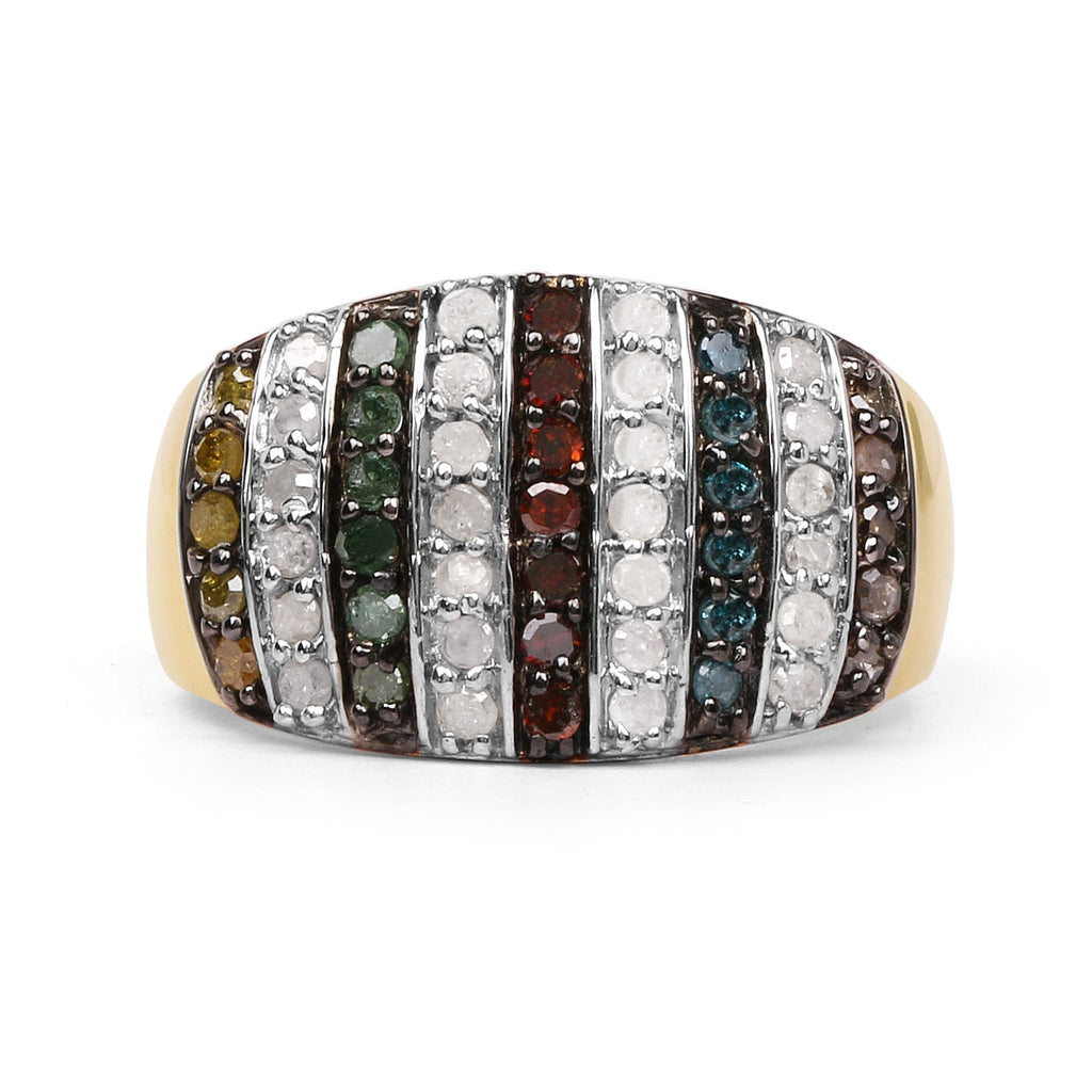 14K Yellow Gold Plated 0.84 Carat Genuine Multi Diamond .925 Sterling Silver Ring