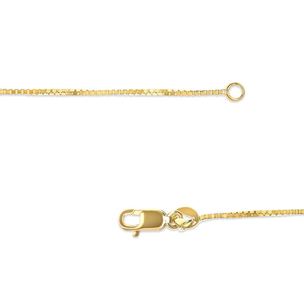Solid 14K Yellow Gold 0.75mm Classic Box Chain Necklace. Unisex Chain - Size 16 Inches