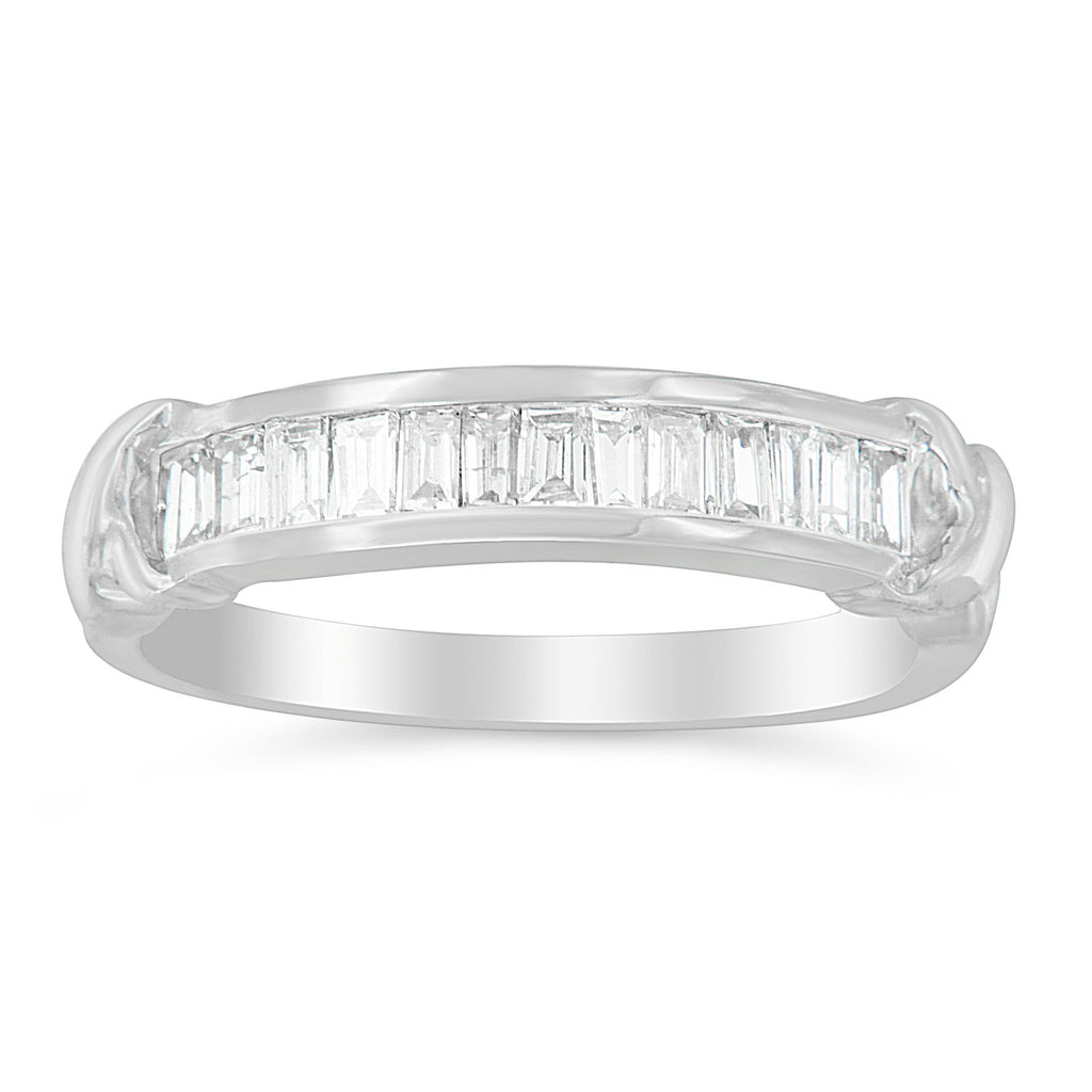 .925 Sterling Silver 1/2 Cttw Baguette Cut Diamond Channel Set X-Station Wedding Ring (H-I Color, I1-I2 Clarity) - Size 6-1/2