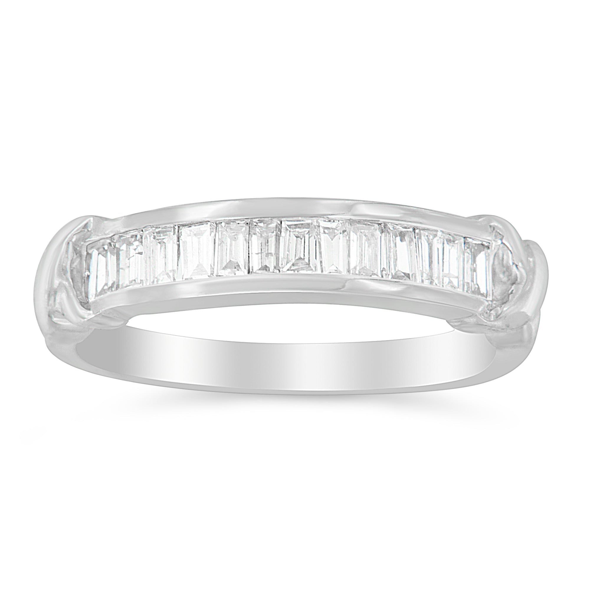 .925 Sterling Silver 1/2 Cttw Baguette Cut Diamond Channel Set X-Station Wedding Ring (H-I Color, I1-I2 Clarity) - Size 6-1/2